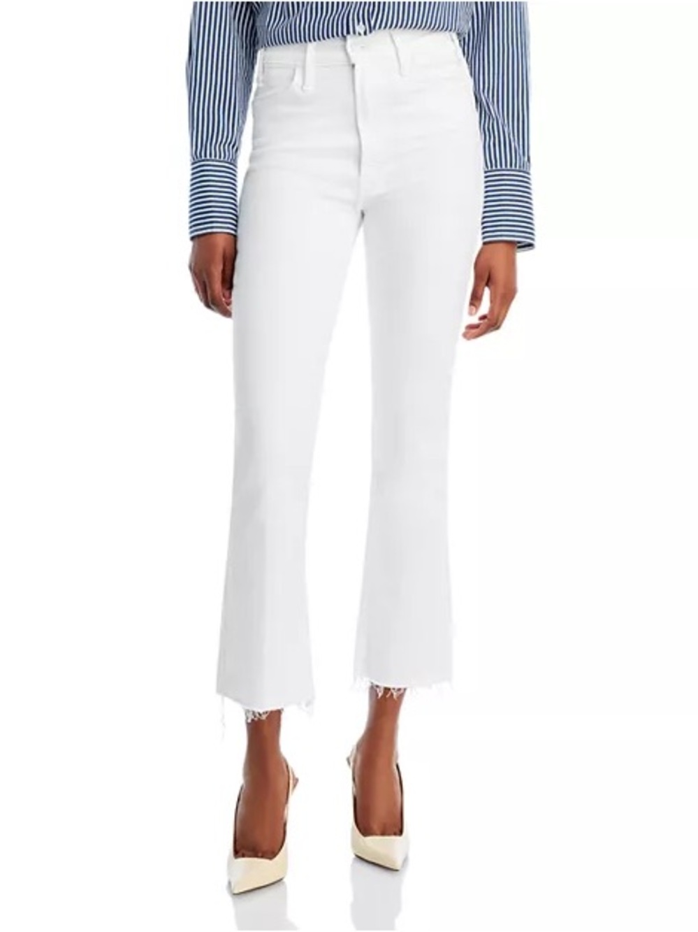 Mother Hustler Ankle Fray White denim
